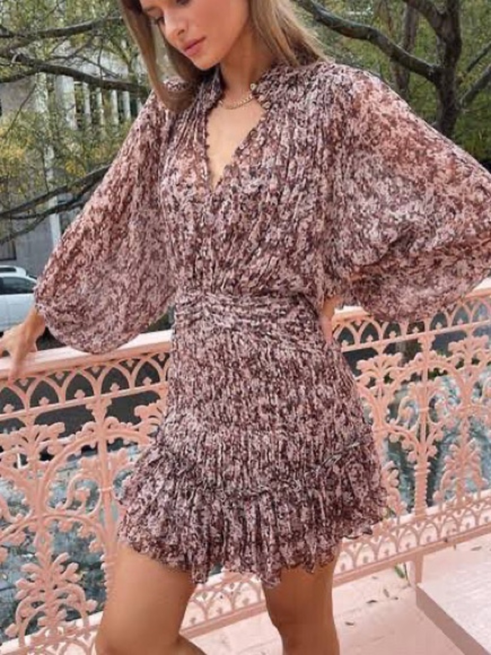 SHONA JOY BLOSSOM PRINT DRAWCORD MINI DRESS BOHO ROMANTIC SIZE 8 EU 40